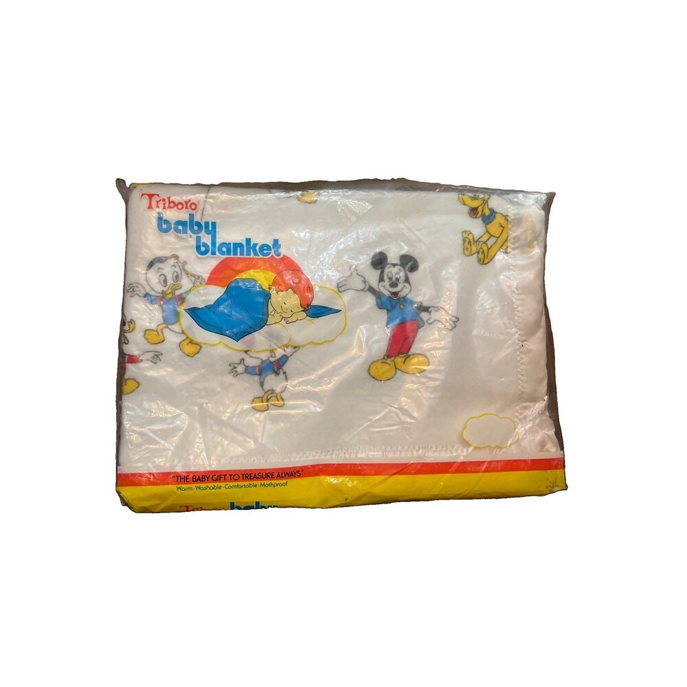 Vintage Triboro Disney Baby Blanket Lovey Mickey Dumbo Disney Satin Trim NOS